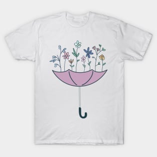 Upside Down Umbrella with Flowers T-Shirt